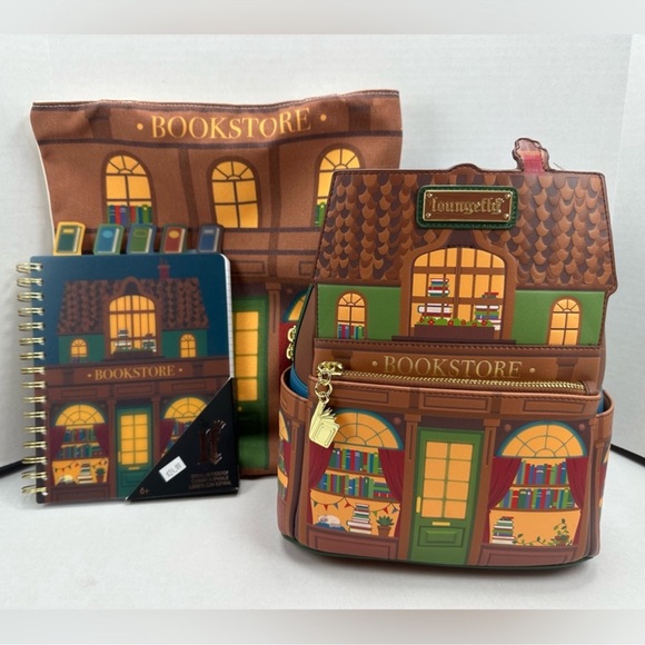 Loungefly Handbags - Loungefly Bookstore Mini Backpack Complete Bundle - BAM exclusives